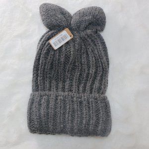 Grey Bunny Ears Detail Woven Winter Beanie